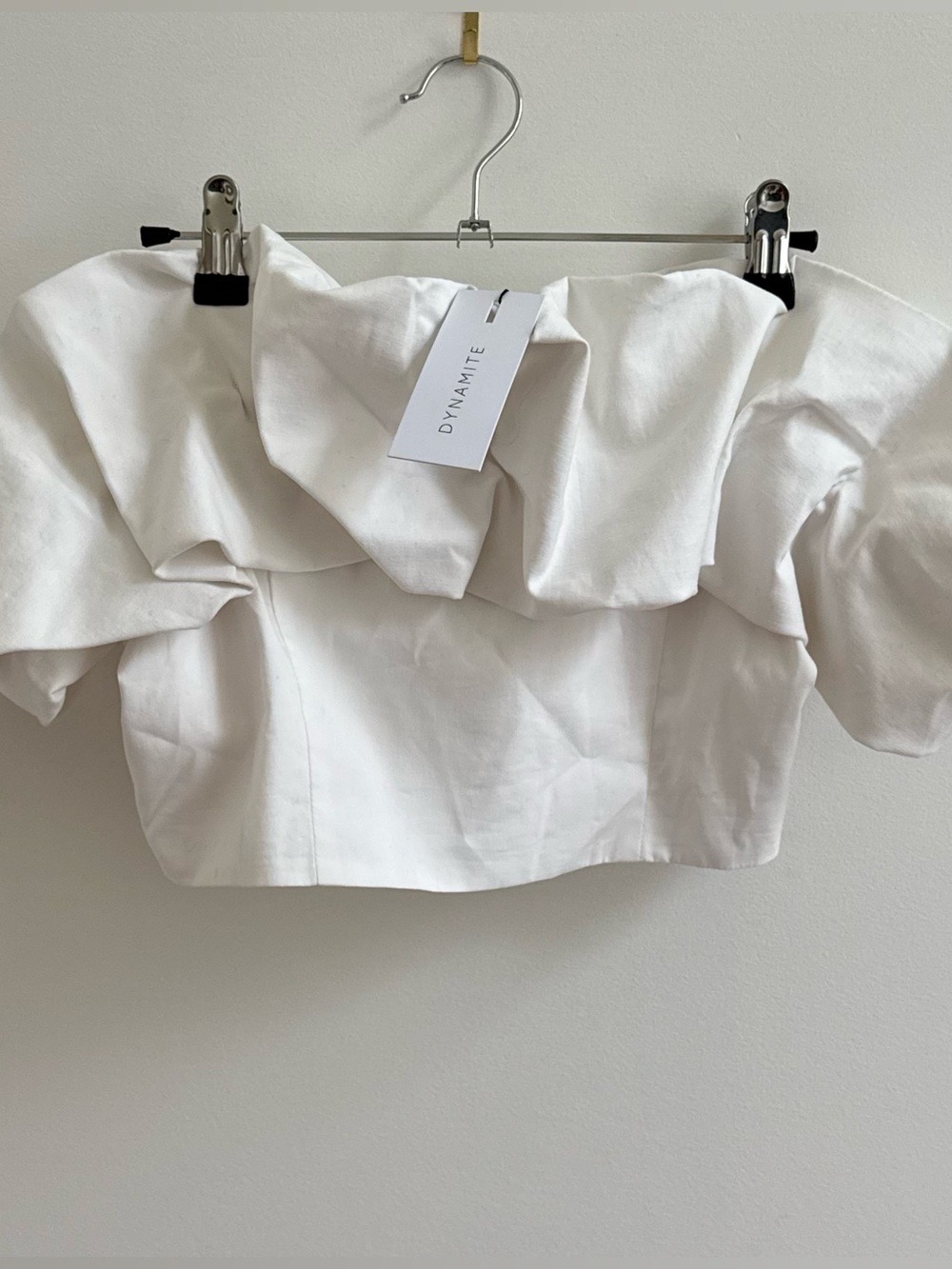 Dynamite White Off-Shoulder Ruffle Crop Top